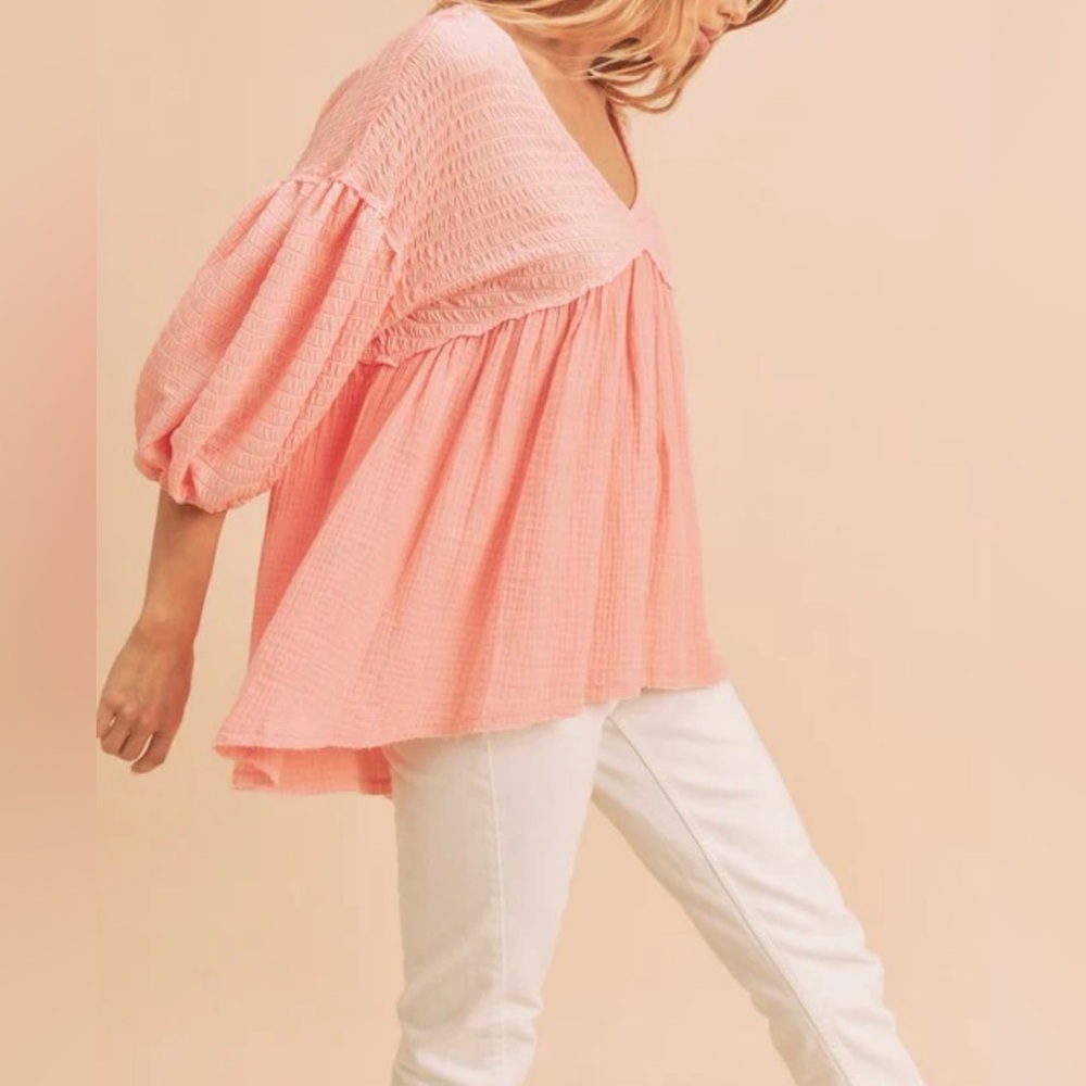 AEMI & Co. V-Neckline Boho Babydoll Top - Picture 2 of 8